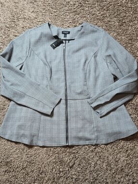 Torrid 3X Plus Size Black & White Tailored Zip Up Jacket Plaid Pattern Top